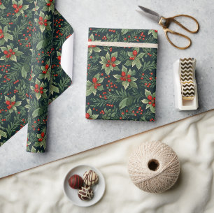 Weihnachtsbeeren Heilige Florale Festliche Geschen Geschenkpapier