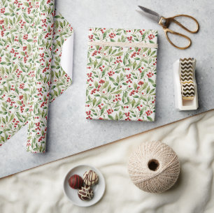 Weihnachtsbeeren: Klassische Grünpflanzen Geschenkpapier