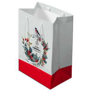 Weihnachtsbeeren-Kranz und Stierfink Mittlere Geschenktüte