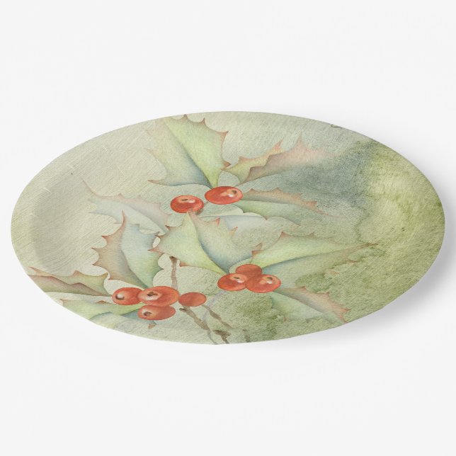 Weihnachtsbeeren Pappteller (Schrägansicht)