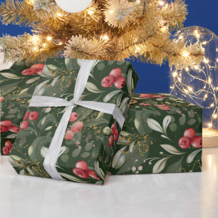 Weihnachtsbeeren und Blätter Weihnachten Geschenkpapier