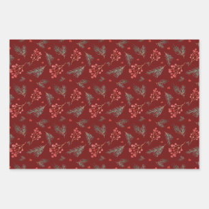 Weihnachtsbeeren und Kiefernzweige  Geschenkpapier Set