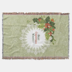 Weihnachtsbeerenkranz mit weißer Kreisspitze Decke