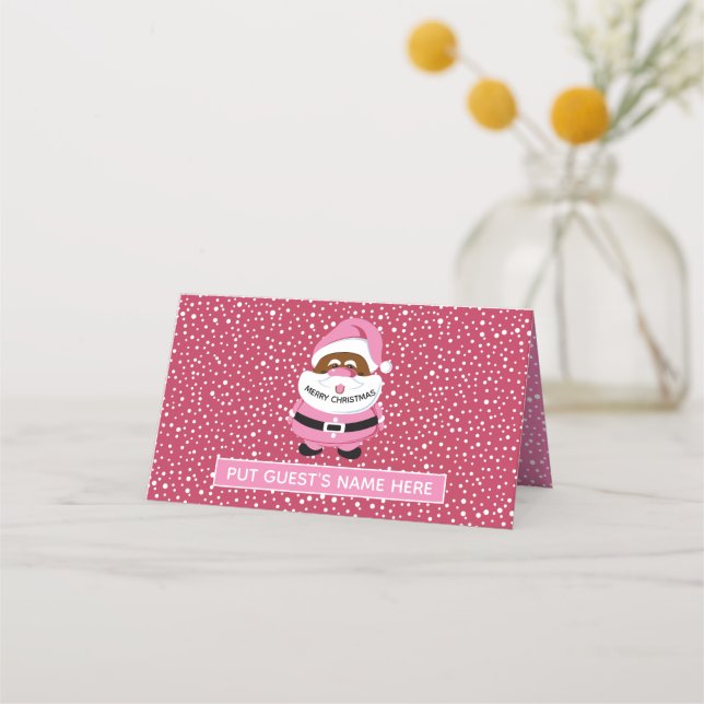 Weihnachtsbegleitung durch den pink afroamerikanis platzkarte (Vorderseite)