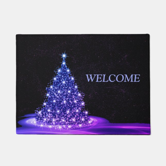 Weihnachtsbegrüßung Pink Blau Winter Schwarz Rusti Fußmatte (Vorderseite)
