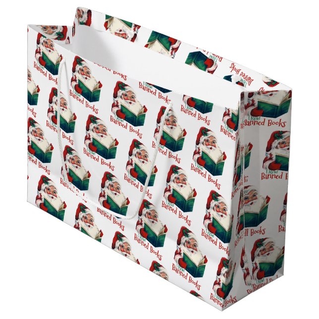 Weihnachtsbeläge verbotene Bücher Große Geschenktüte (Vorderseite Schrägansicht)