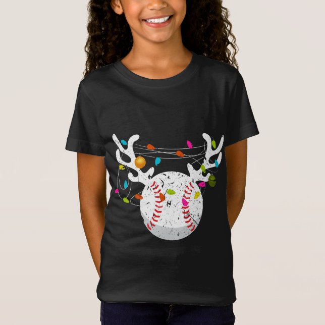Weihnachtsbeleuchtung Baseball Ball Funny Xmas T-Shirt (Vorderseite)