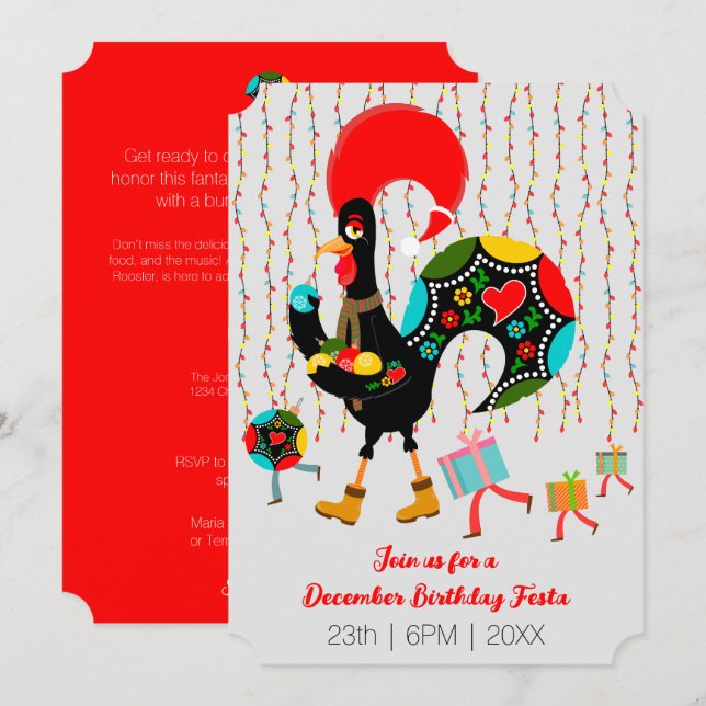 Weihnachtsbeleuchtung, Baubel, Geschenke und Raste Einladung (Vorne/Hinten)