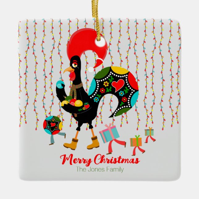 Weihnachtsbeleuchtung, Baubel, Geschenke und Raste Keramikornament (Vorderseite)