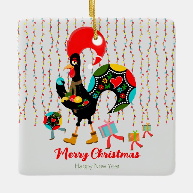 Weihnachtsbeleuchtung, Baubel, Geschenke und Raste Keramikornament (Vorderseite)