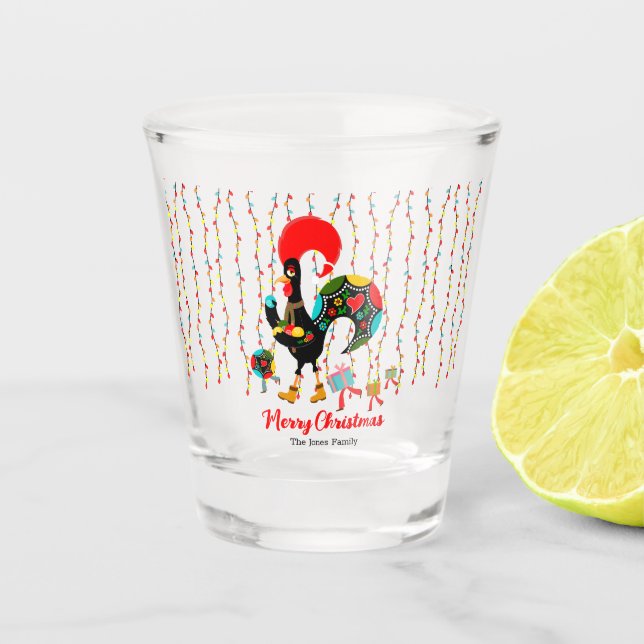Weihnachtsbeleuchtung, Baubel, Geschenke und Raste Schnapsglas (Vorderseite)