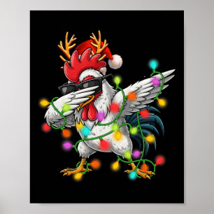 Weihnachtsbeleuchtung Dabbing Huhn Santa Lustiges Poster