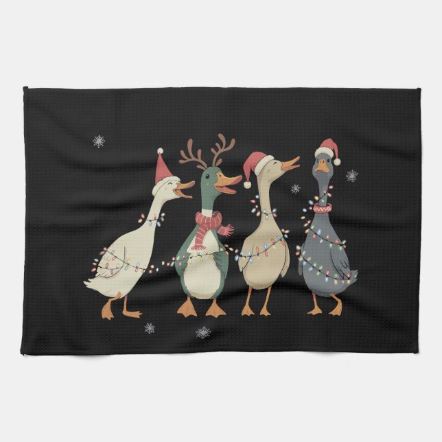 Weihnachtsbeleuchtung Enten Lustige Tiere Bauernho Geschirrtuch (Horizontal)