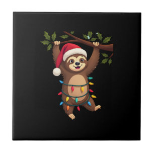 Weihnachtsbeleuchtung Faultier mit Weihnachtsmütze Fliese