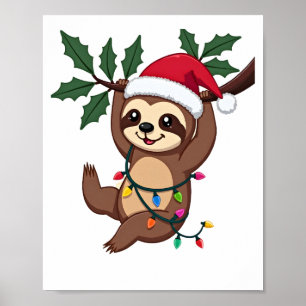 Weihnachtsbeleuchtung Faultier mit Weihnachtsmütze Poster