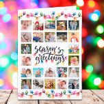 Weihnachtsbeleuchtung Frohe Festtage 26 Fotos Feiertagskarte<br><div class="desc">Moderne Weihnachtsfotokarte mit leicht hochzuladenden Foto-Collage-Vorlage mit 25 quadratischen Fotos vorne, die GruetinGS der Saison in schicker Kalligraphie-Schrift-Typografie und leuchtenden Weihnachtsbeleuchtung vorne, ein optionales Foto und/oder Text auf der links Seite, Ihre individuelle Nachricht auf der Innenseite und optional Text oder Foto auf der Rückseite (unerwünschte Gegenstände können leicht gelöscht werden)....</div>