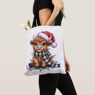 Weihnachtsbeleuchtung Highland-Kuh Weihnachtsmannm Tasche