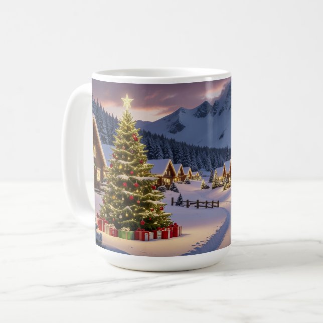 Weihnachtsbeleuchtung Landschaft mit Schnee Kaffeetasse (Vorderseite Links)