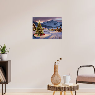 Weihnachtsbeleuchtung Landschaft mit Schnee Poster