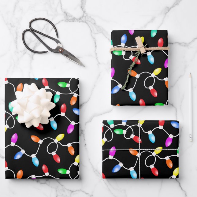 Weihnachtsbeleuchtung Muster Geschenkpapier Set (Vorderseite)