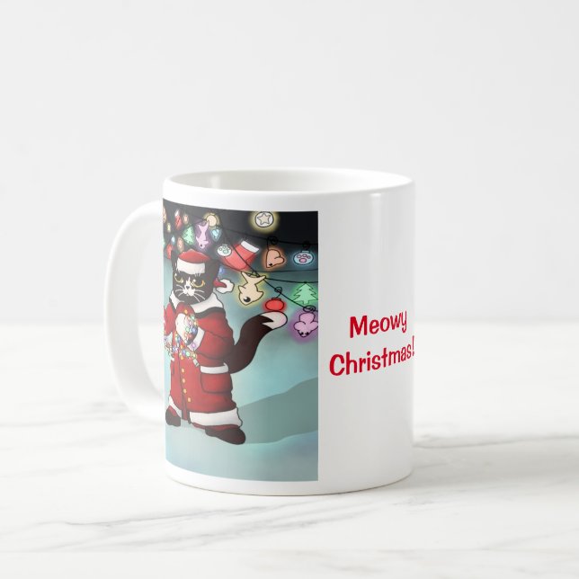 Weihnachtsbeleuchtung Niedlich Tuxedo Cat Kaffeetasse (Vorderseite Links)