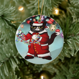 Weihnachtsbeleuchtung Niedlich Tuxedo Cat Keramik Ornament