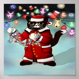 Weihnachtsbeleuchtung Niedlich Tuxedo Cat Poster