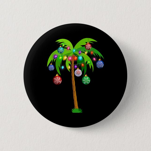 Weihnachtsbeleuchtung Palm Tree Fun Hawaii Beach T Button (Vorderseite)