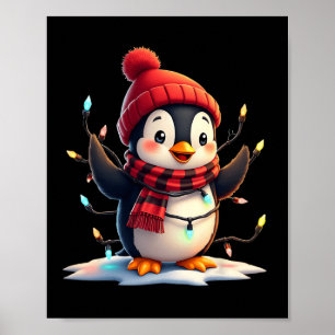 Weihnachtsbeleuchtung Pinguin mit Weihnachtslattpi Poster