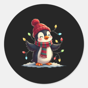 Weihnachtsbeleuchtung Pinguin mit Weihnachtslattpi Runder Aufkleber
