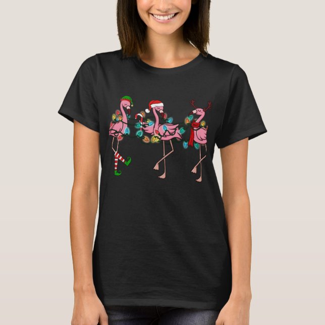 Weihnachtsbeleuchtung Pink Flamingo T-Shirt (Vorderseite)