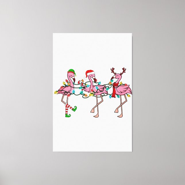 Weihnachtsbeleuchtung Rosa Flamingo Weihnachtsmann Leinwanddruck (Vorderseite)