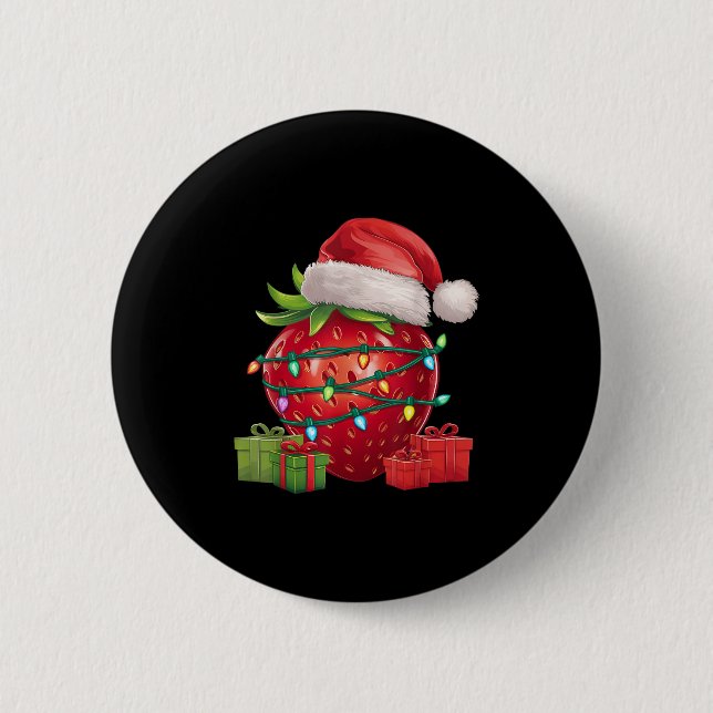 Weihnachtsbeleuchtung Santa Hut Erdbeere Weihnacht Button (Vorderseite)