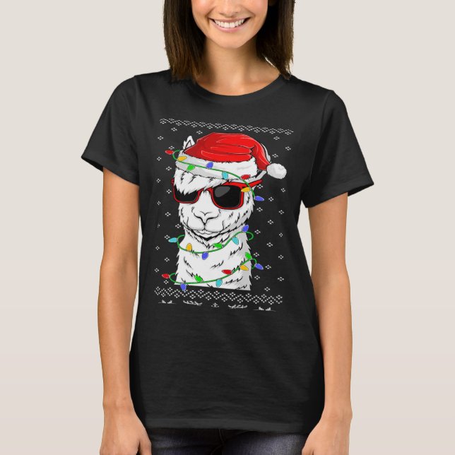 Weihnachtsbeleuchtung Ugly Llama Xmas T-Shirt (Vorderseite)