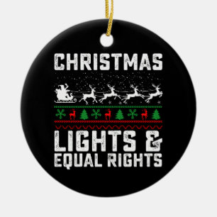 Weihnachtsbeleuchtung und Feministin für gleiche R Keramik Ornament