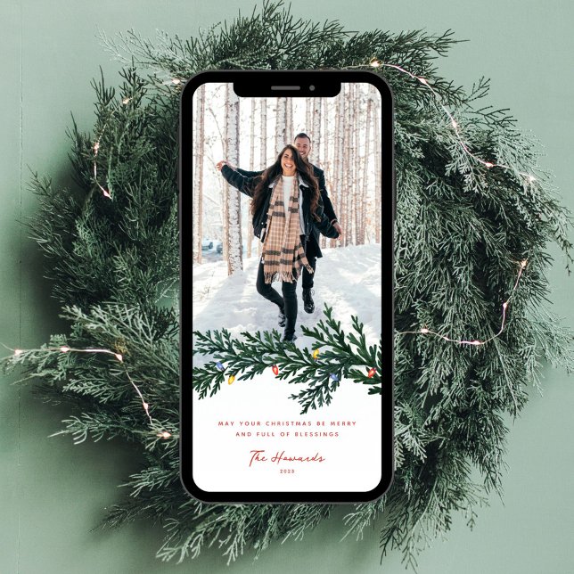 Weihnachtsbeleuchtung und Foto im Grünen Feiertagskarte (Von Creator hochgeladen)