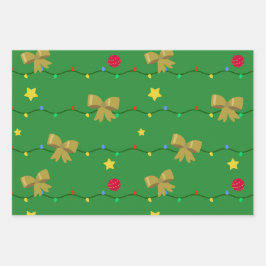 Weihnachtsbeleuchtung und Gold Bows Geschenkpapier Set