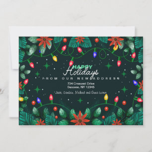 Weihnachtsbeleuchtung und Poinsettias Holiday Movi Feiertagskarte