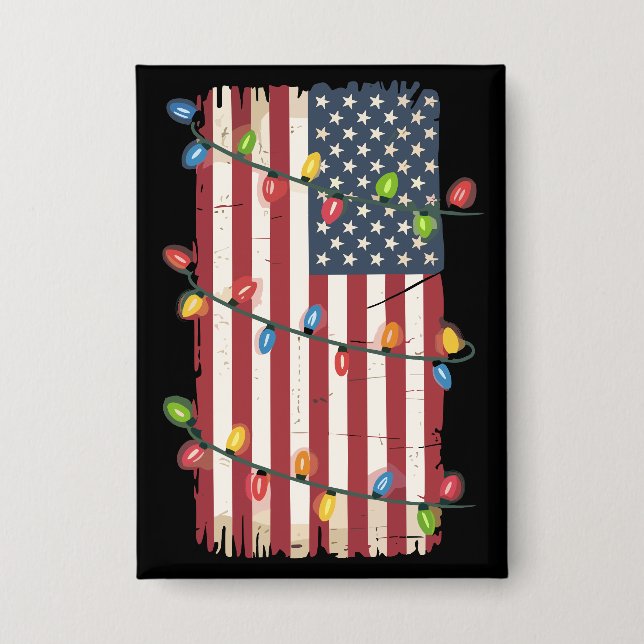 Weihnachtsbeleuchtung USA Flag Patriotic Veteran X Button (Vorderseite)