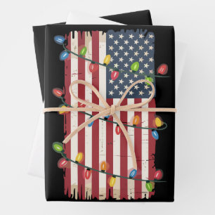 Weihnachtsbeleuchtung USA-Flagge Patriotischer Vet Geschenkpapier Set