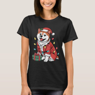 Weihnachtsbeleuchtung Weihnachtsmann Akita Hund We T-Shirt