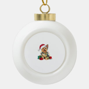 Weihnachtsbeleuchtung Weihnachtsmann Hut Yorkie Hu Keramik Kugel-Ornament