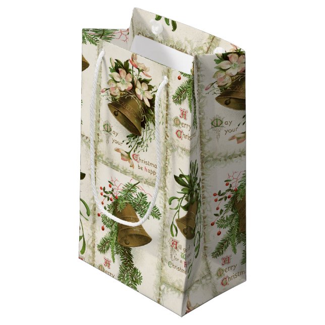 Weihnachtsbell Collage Geschenktasche Kleine Geschenktüte (Vorderseite Schrägansicht)