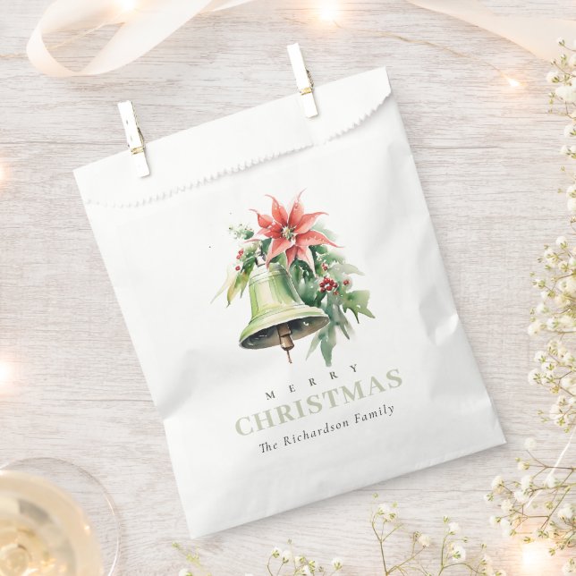 Weihnachtsbell Pine Poinsettia Foliage Wasserfarbe Geschenktütchen (Ausgeschnitten)