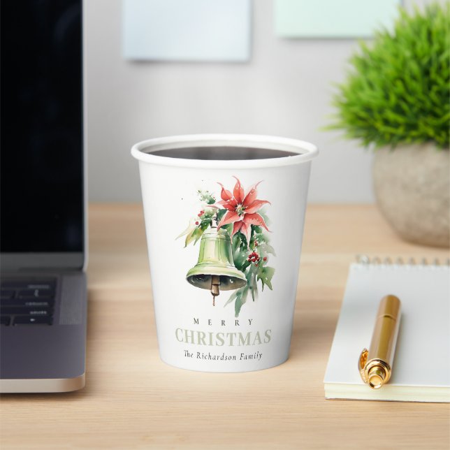 Weihnachtsbell Pine Poinsettia Foliage Wasserfarbe Pappbecher (InSitu)