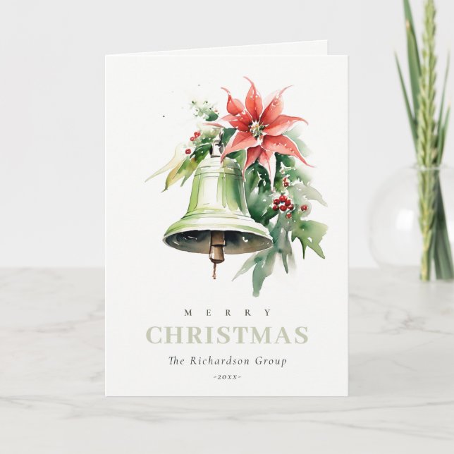 Weihnachtsbell Poinsettia Firmenlogo Feiertagskarte (Vorderseite)