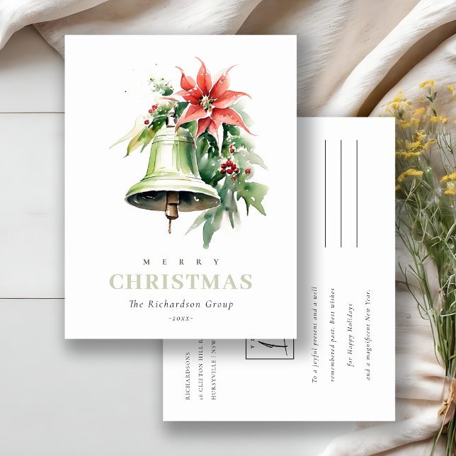 Weihnachtsbell Poinsettia Firmenlogo Feiertagspostkarte (Von Creator hochgeladen)