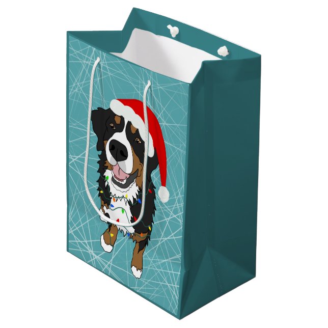 Weihnachtsberger Hund Mittlere Geschenktüte (Vorderseite Schrägansicht)