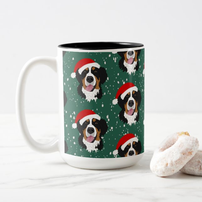 Weihnachtsberger Hund Zweifarbige Tasse (Mit Donut)
