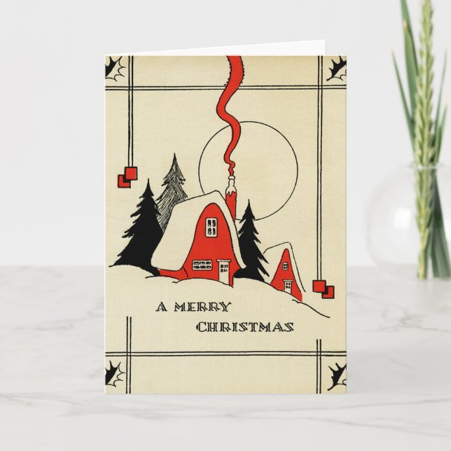 Weihnachtsberghaus Vintage Grußkarte Feiertagskarte (Vorderseite)
